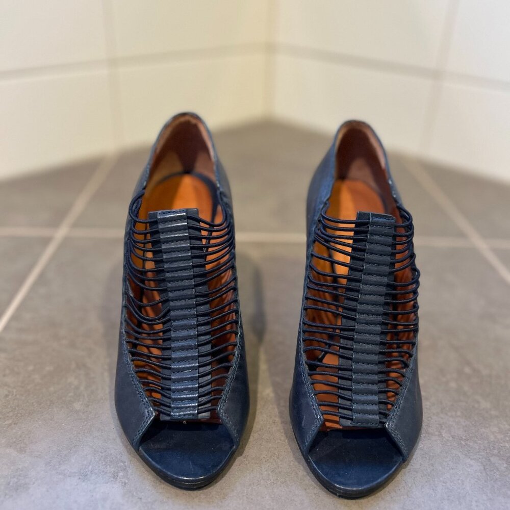 Givenchy Navy Leather Strappy Peep Toe Booties Size EU 38.5